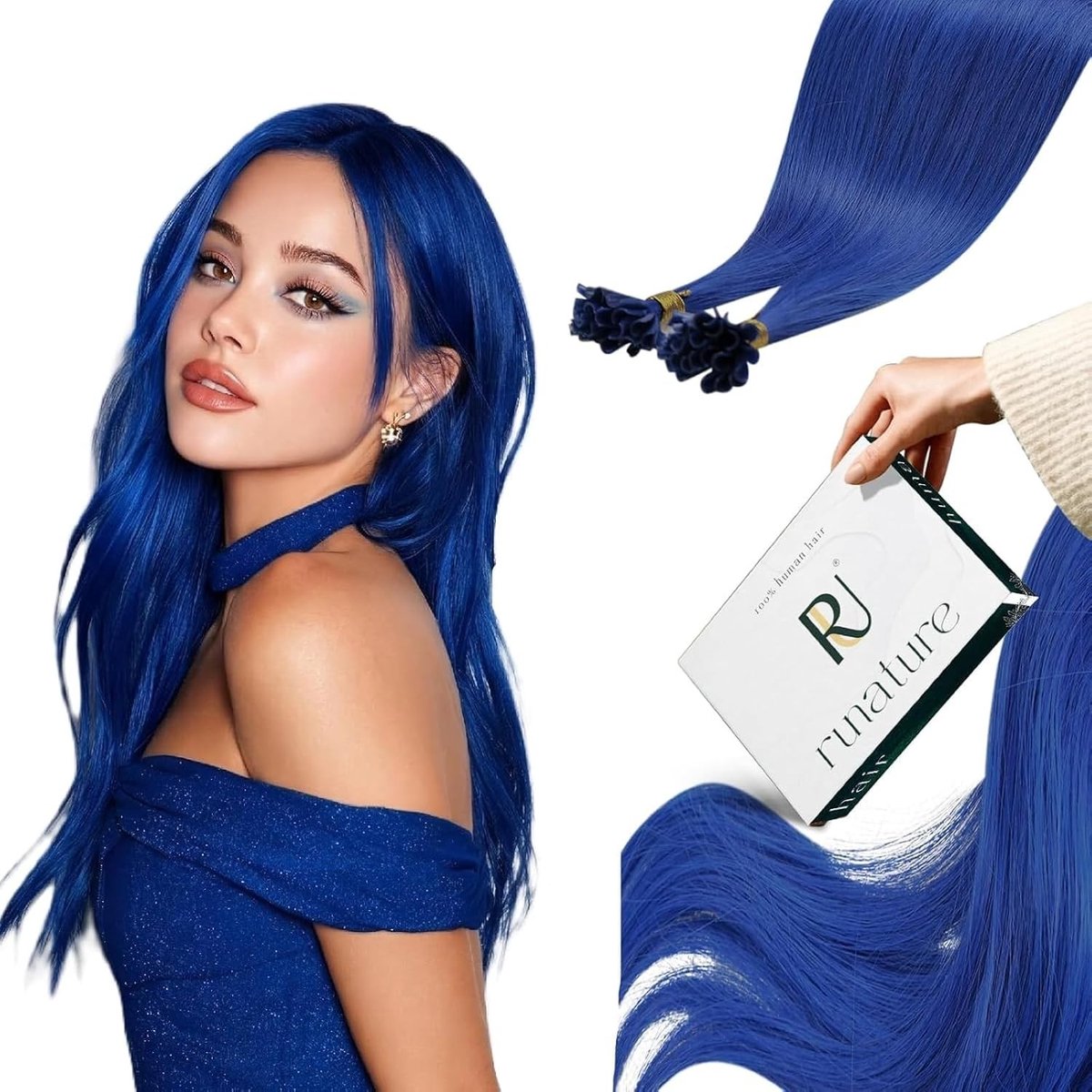 Extensions van Menselijk Haar 40cm Blauw - 25 Strengen 16 Inch 20g Haarverlenging voor Volumineuze Look en Kleuraccenten