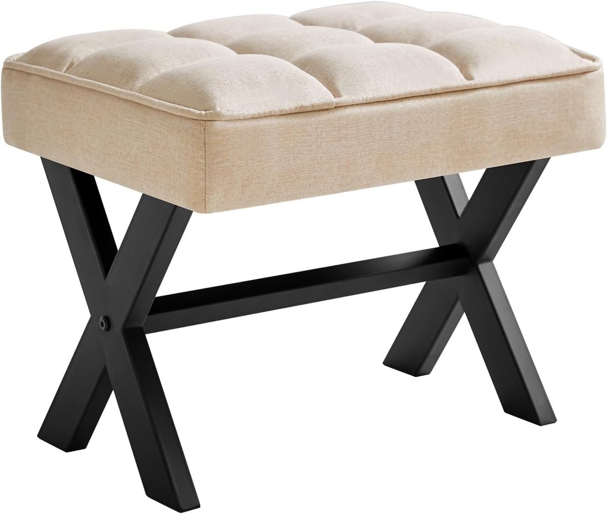 Kleine 12 inch H Voetsteun Stoel, Vierkante Linnen Voetenbank met Metalen X Poten, Multifunctioneel als Bijzettafel, Trapstoel voor Woonkamer, Slaapkamer en Kantoor