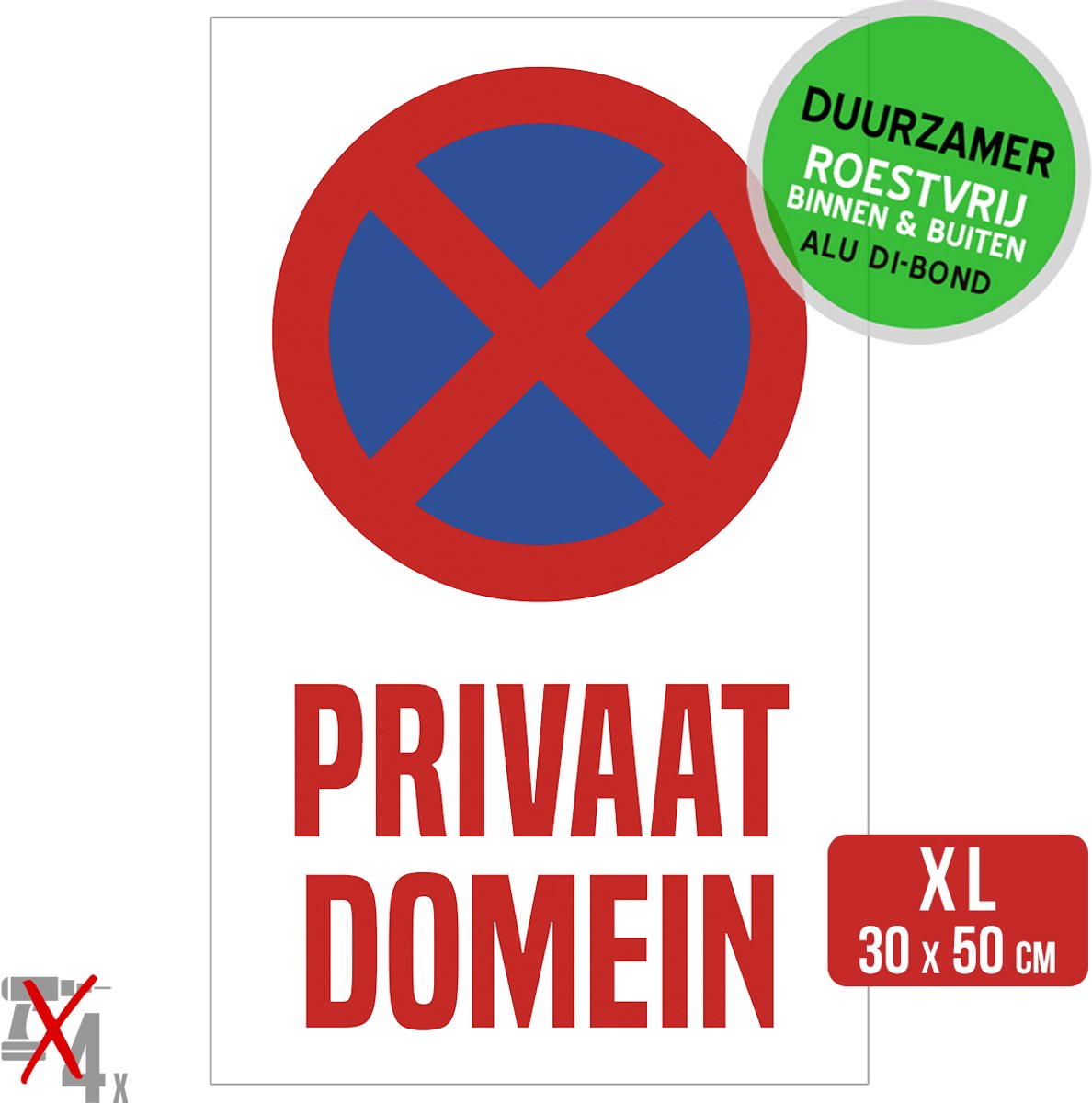 Pictogram/ bord Dibond XL | "Privaat domein" - Bord E3 | 30 x 50 cm | Verboden te parkeren | Groot formaat | Verkeersbord | Parking bewoners | Duurzaam | Roestvrij | Gemakkelijk te lijmen | Metaal paneel | Verkleurd niet | 1 stuk