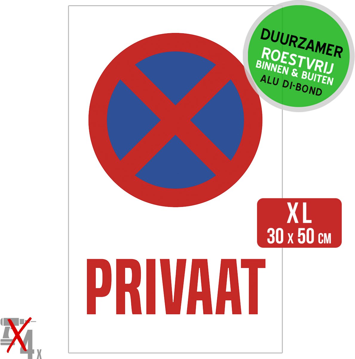 Pictogram/ bord Dibond XL | "Privaat" - Bord E3 | 30 x 50 cm | Verboden te parkeren | Groot formaat | Parkeeroverlast | Parking bewoners | Duurzaam | Roestvrij | Gemakkelijk te lijmen | Metaal paneel | Verkleurd niet | 1 stuk