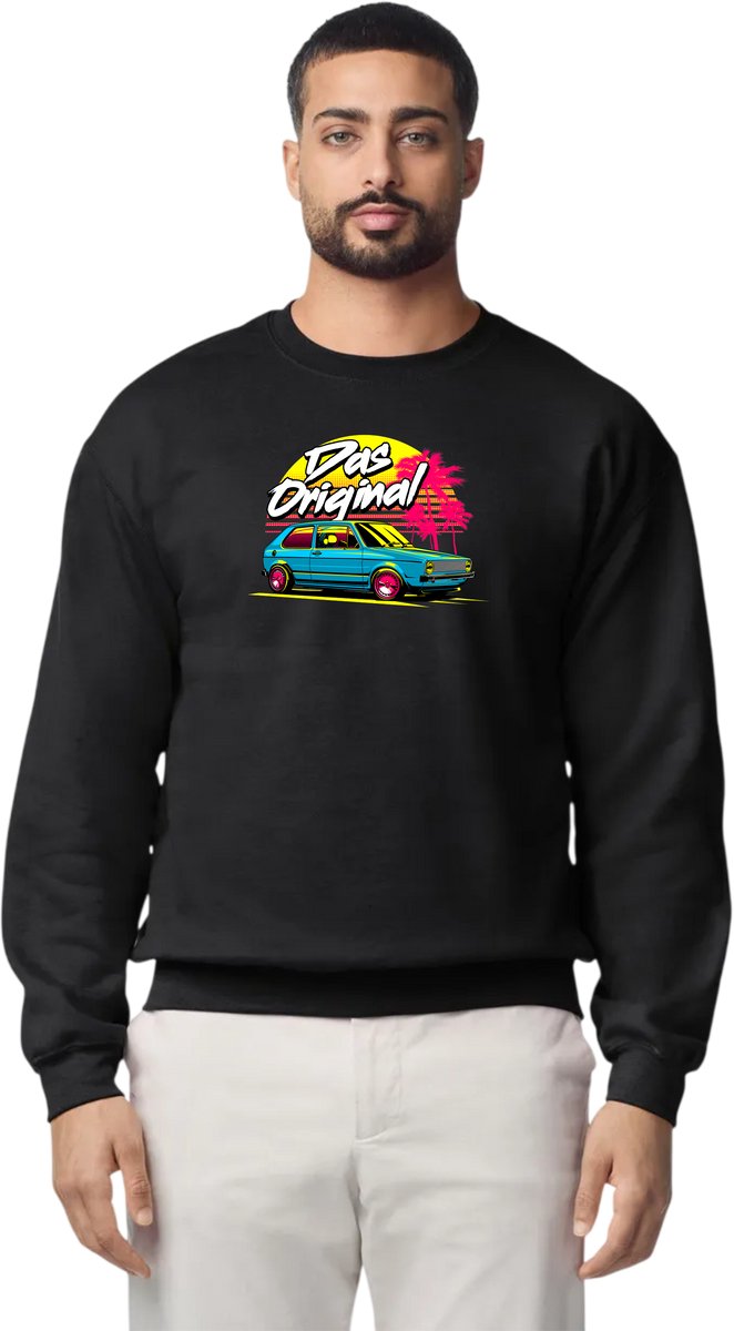 Sweater zwart met opdruk van Volkswagen Golf met tekst das original maat XXL van Shirtmakelaar