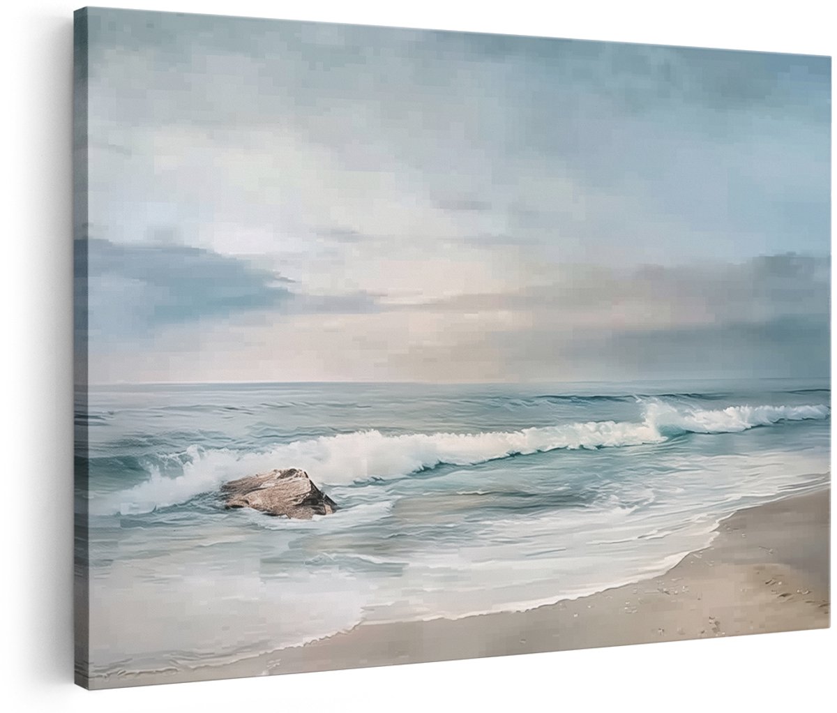 Artaza Canvas Schilderij Golven op een Strand - 180x120 cm - Groot - Wanddecoratie Woonkamer - Schilderijen - Muurdecoratie