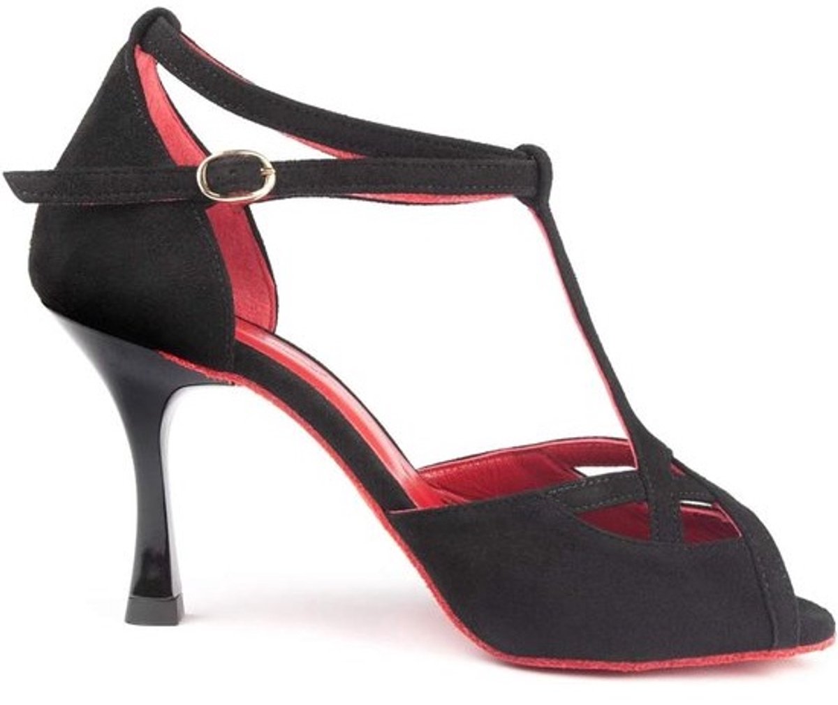 Dames Dansschoenen Salsa Tango Sandalen Zwart/Rood 7cm Hak
