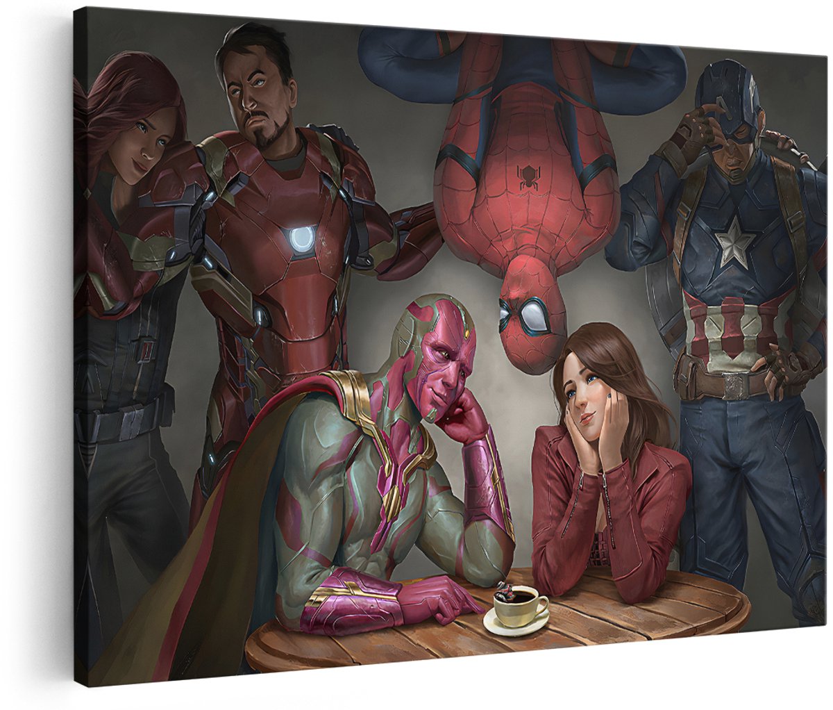 Artaza Canvas Schilderij Marvel Avengers - 180x120 cm - Groot - Wanddecoratie Superhelden - Muurdecoratie Spiderman - Decoratie Iron Man Slaapkamer