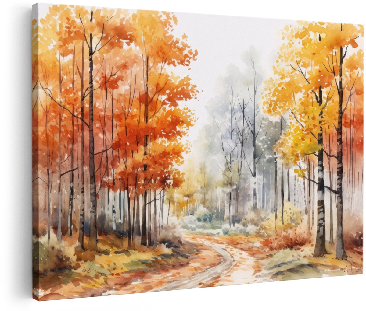 Artaza Canvas Schilderij Herfst Bos - 180x120 cm - Groot - Wanddecoratie Landschap - Muurdecoratie Bomen - Decoratie Natuur Woonkamer - Oranje