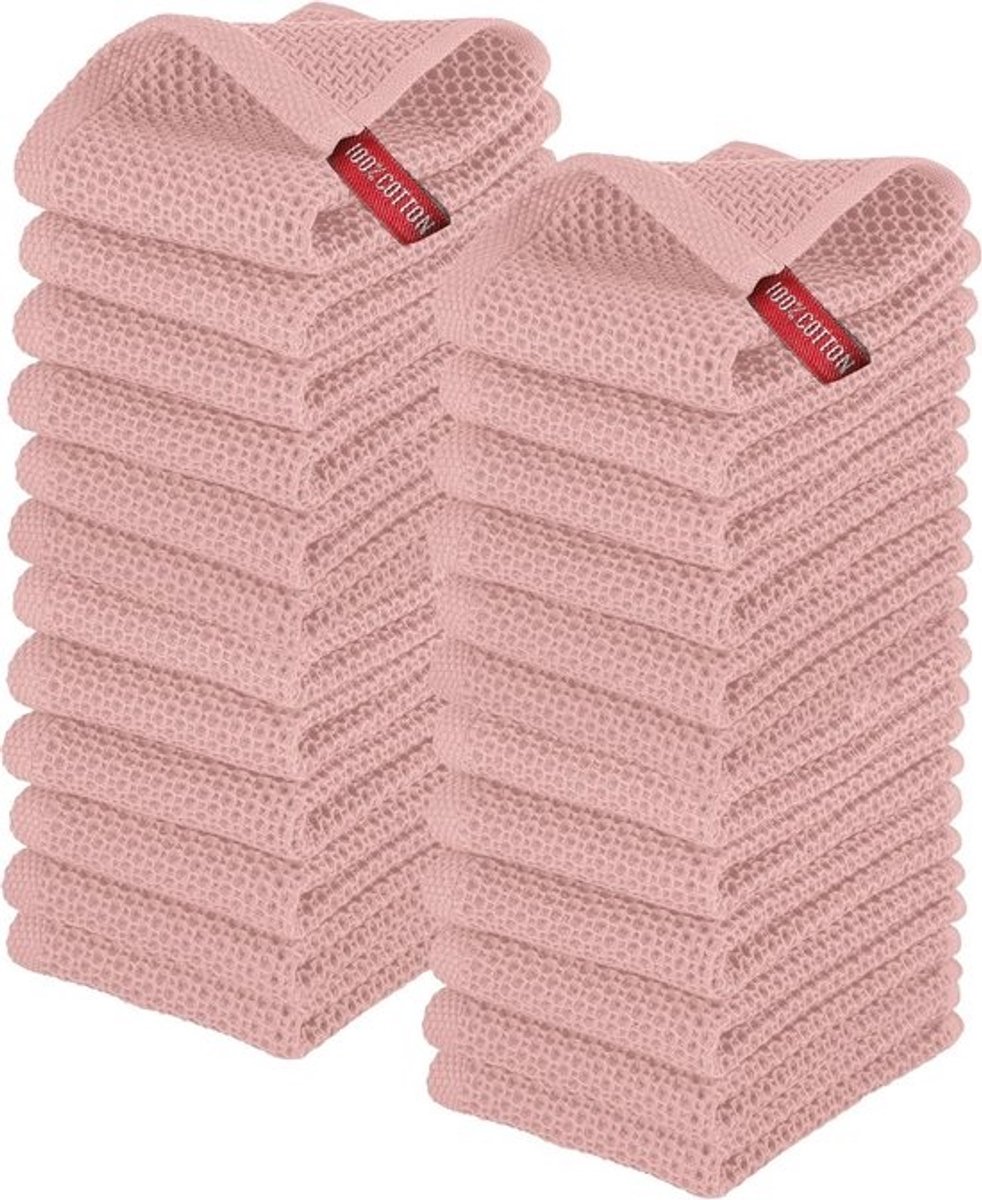 24-pack 100% Turks katoen wafel keukendoeken - sneldrogend & super absorberend - 13 x 13 inch - Dusty Rose