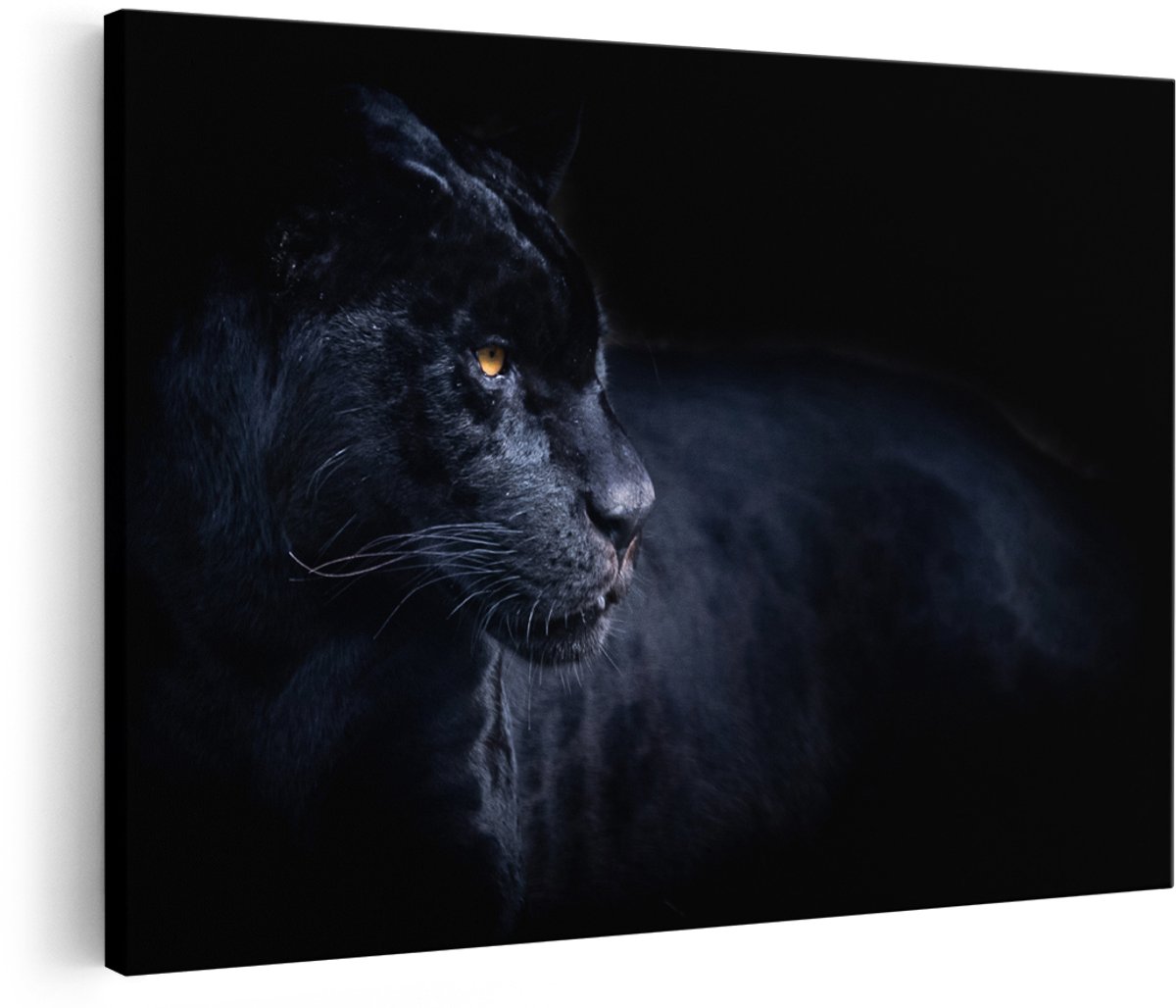 Artaza Canvas Schilderij Zwarte Panter - 180x120 cm - Groot - Wanddecoratie Woonkamer - Schilderijen - Muurdecoratie