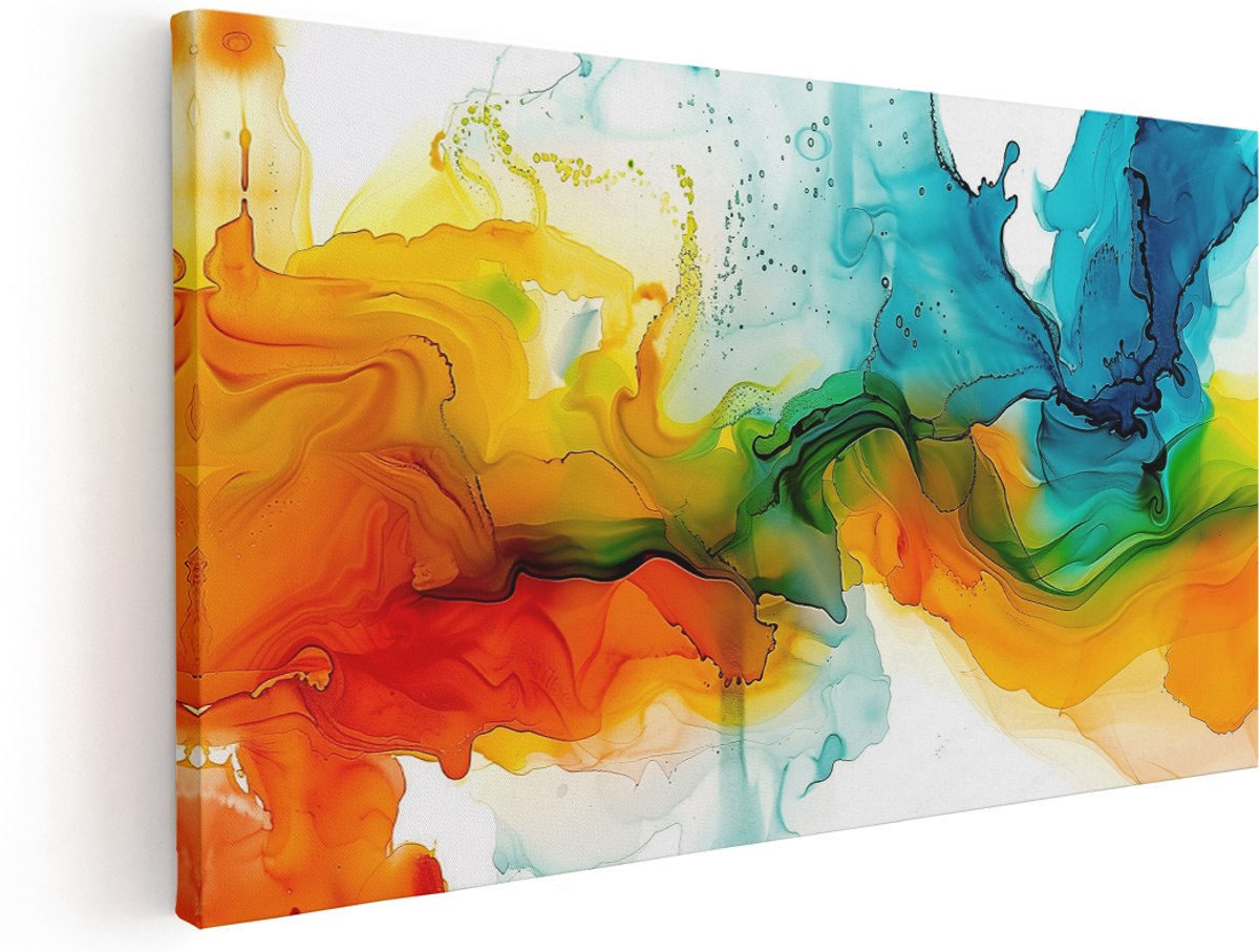 Artaza Canvas Schilderij Abstract Kleurrijke Vloeistoffen - 180x90 cm - Groot - Klein - Wanddecoratie Woonkamer - Schilderijen - Muurdecoratie