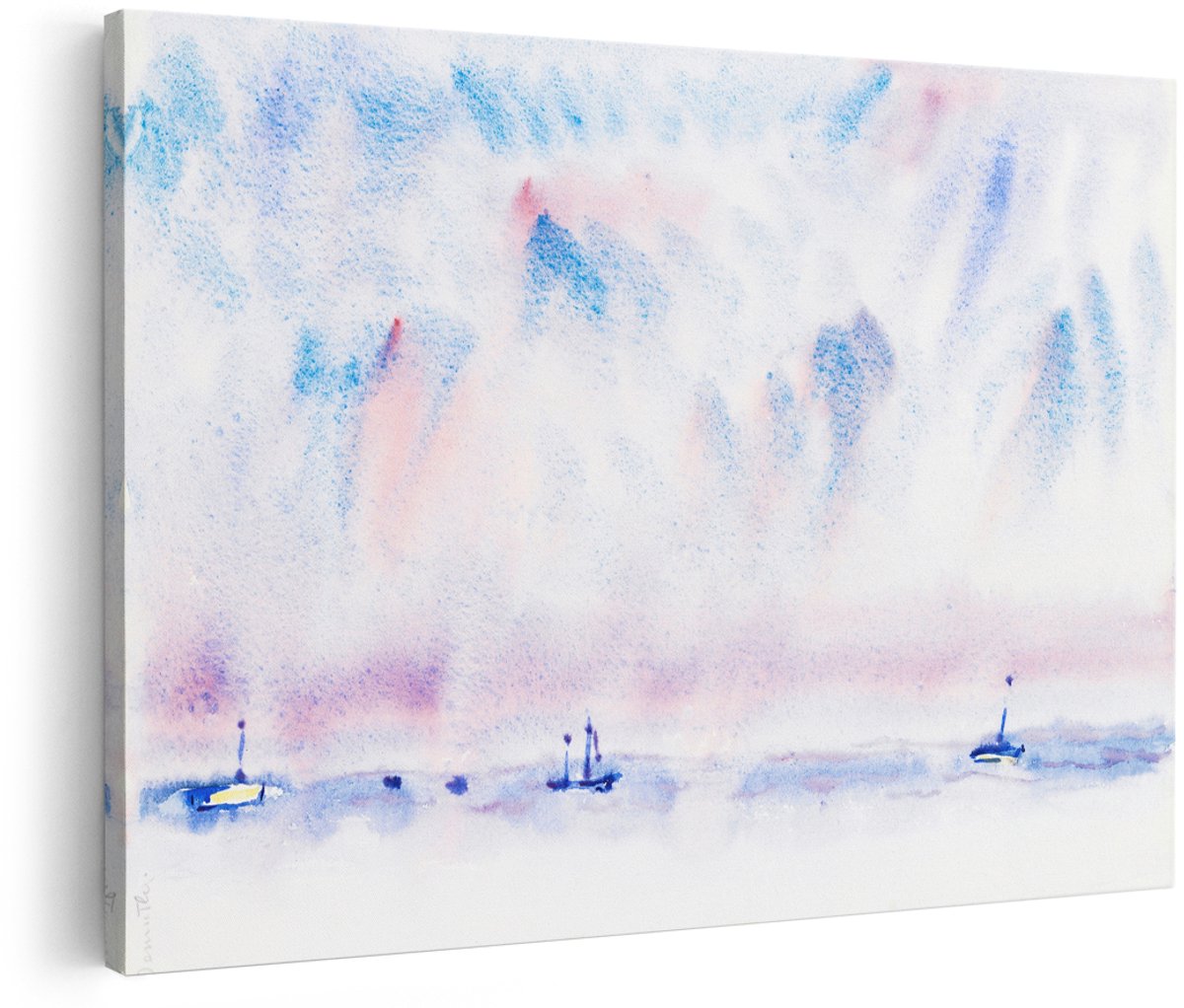 Artaza Canvas Schilderij Zee - 180x120 cm - Groot - Wanddecoratie Zeilboten - Muurdecoratie Zonsondergang Aquarel - Decoratie Landschap Pastel