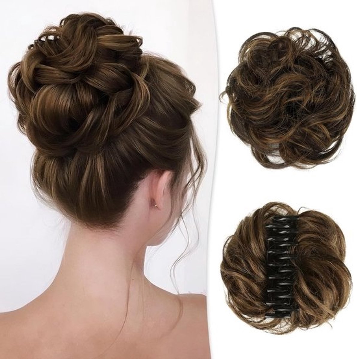 Golvende Krullende Haarscrunchie Losse Knoop Haarstuk met Clip voor Updo's