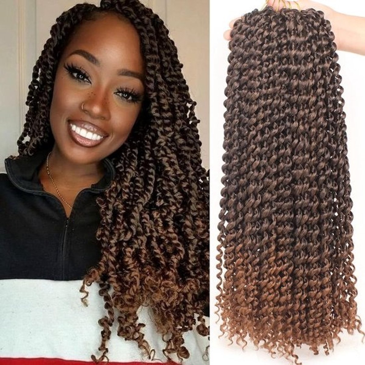 7 Packs Passion Twist Vlechten Haar 45 Inch Ombre Bruin Water Wave Vlechtjes voor Vrouwen