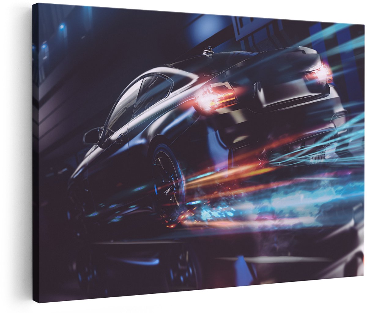 Artaza Canvas Schilderij Zwarte Raceauto - Abstract - 180x120 cm - Groot - Foto Op Canvas - Wanddecoratie Woonkamer