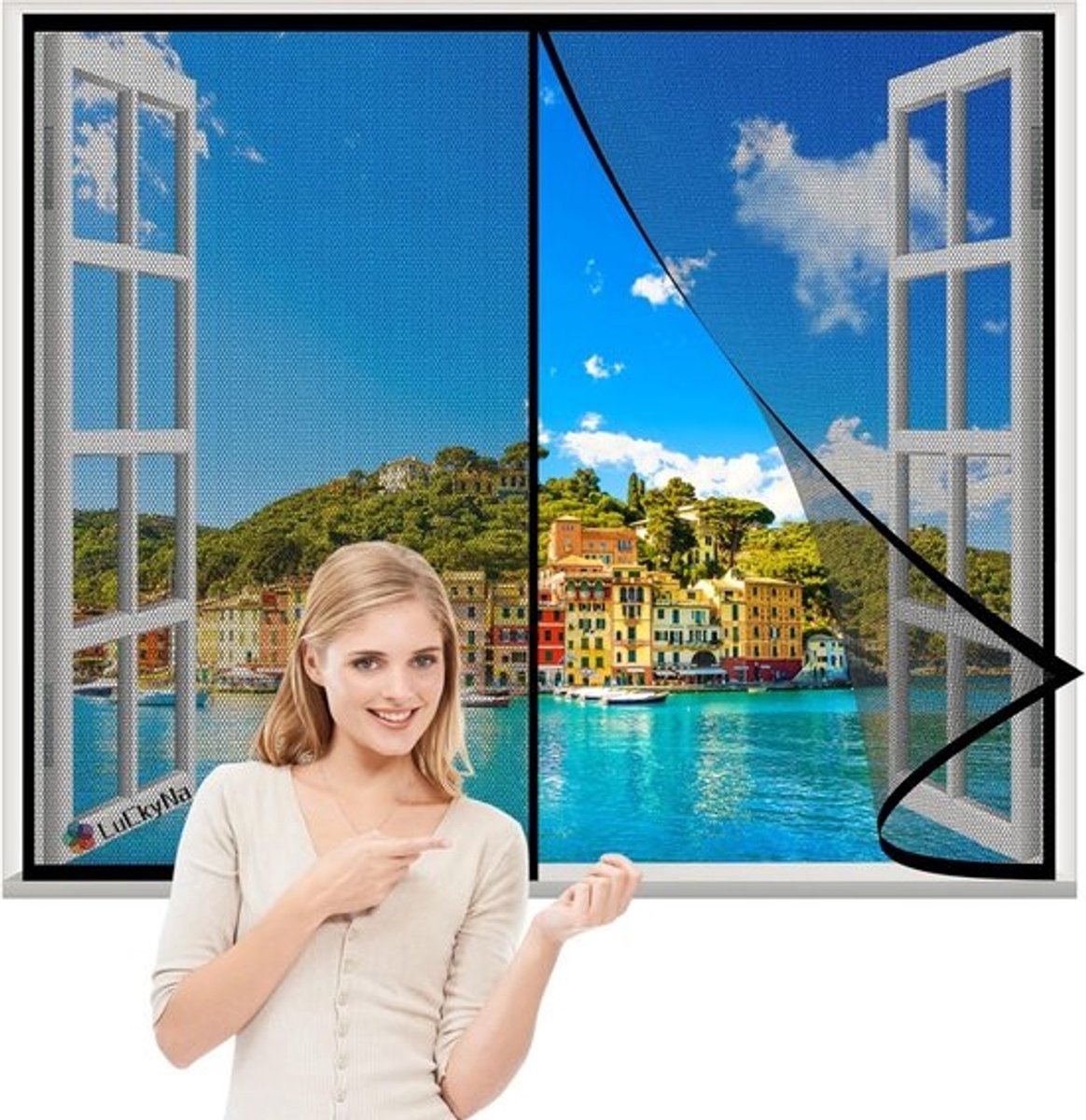 Zwarte Hordeur 75x200 cm - Muggen- en Vliegenhor Voor Deur - Eenvoudig Zonder Boren te Installeren