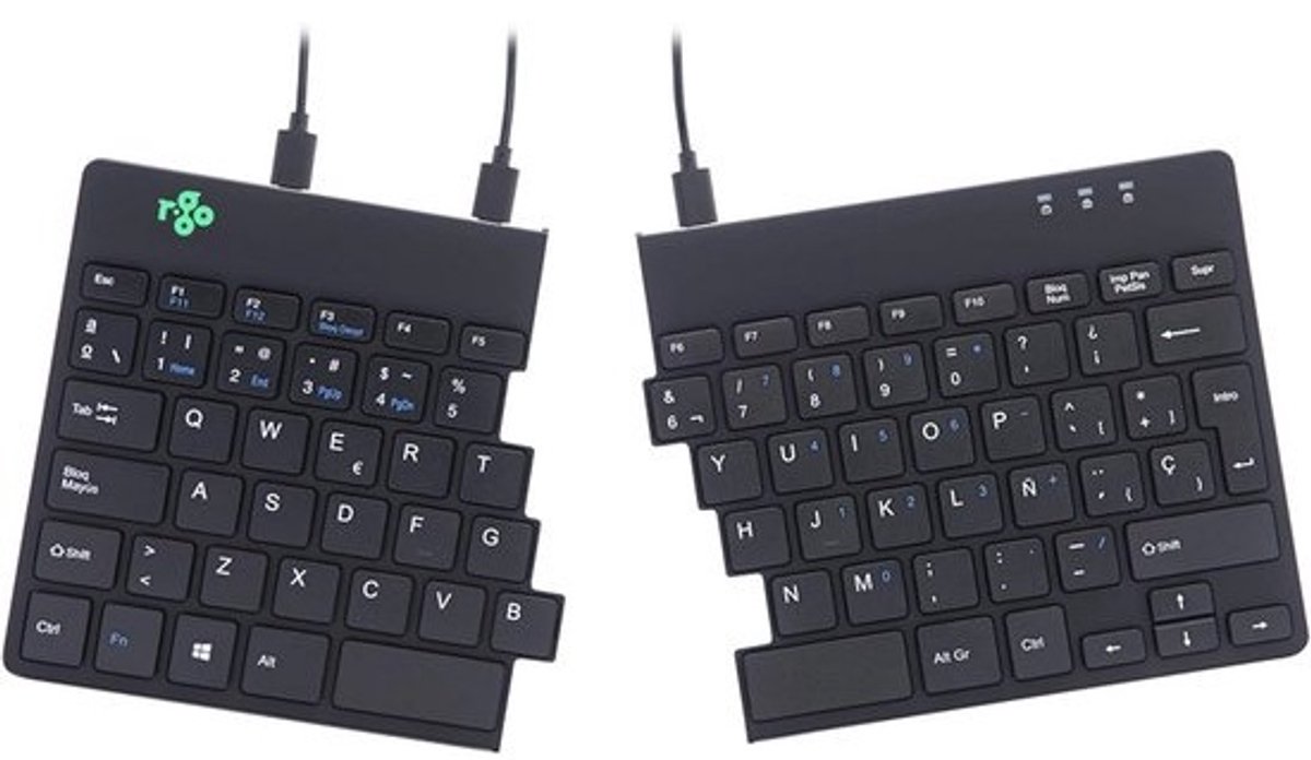 Ergonomisch Gesplitst Toetsenbord met Pauze Indicator - Compact QWERTY (ES) Bedraad - Zwart
