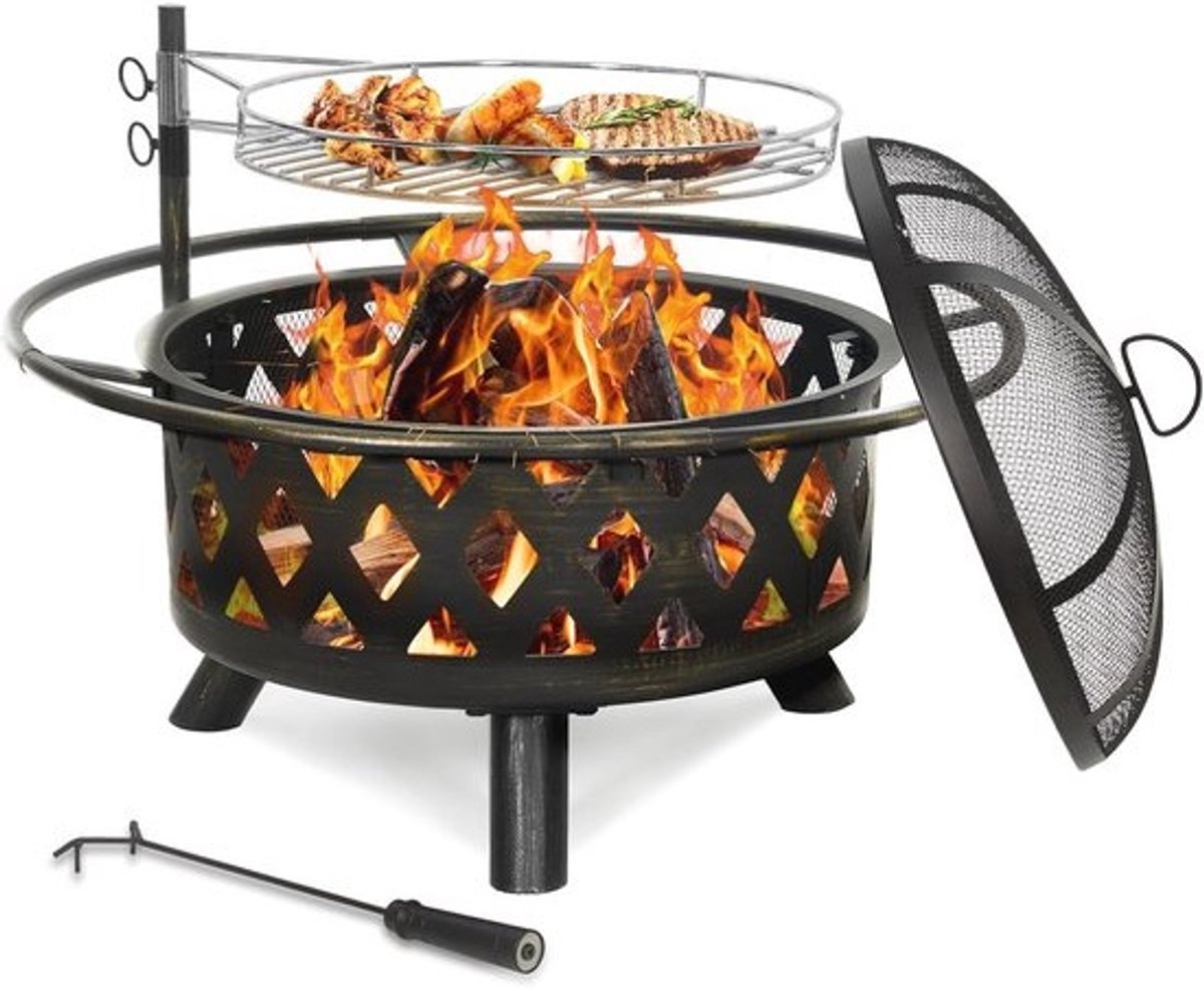 Vuurplaats voor Buiten met Hout en BBQ Grill - 30 Inch Stalen Vuurkom voor Tuin en Patio