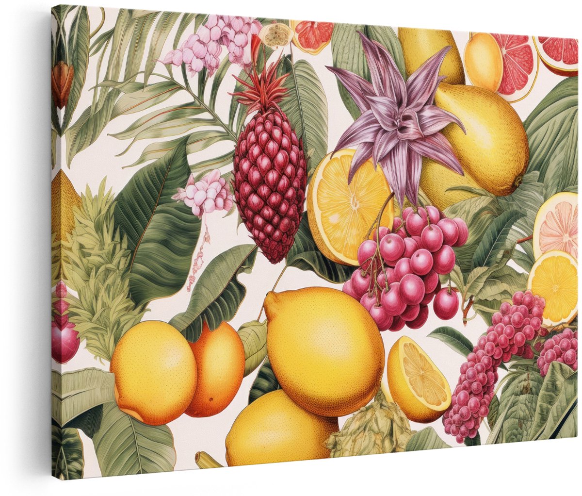Artaza Canvas Schilderij Tropisch Fruit - 150x100 cm - Groot - Wanddecoratie Ananas - Muurdecoratie Botanisch - Decoratie Citroen Jungle