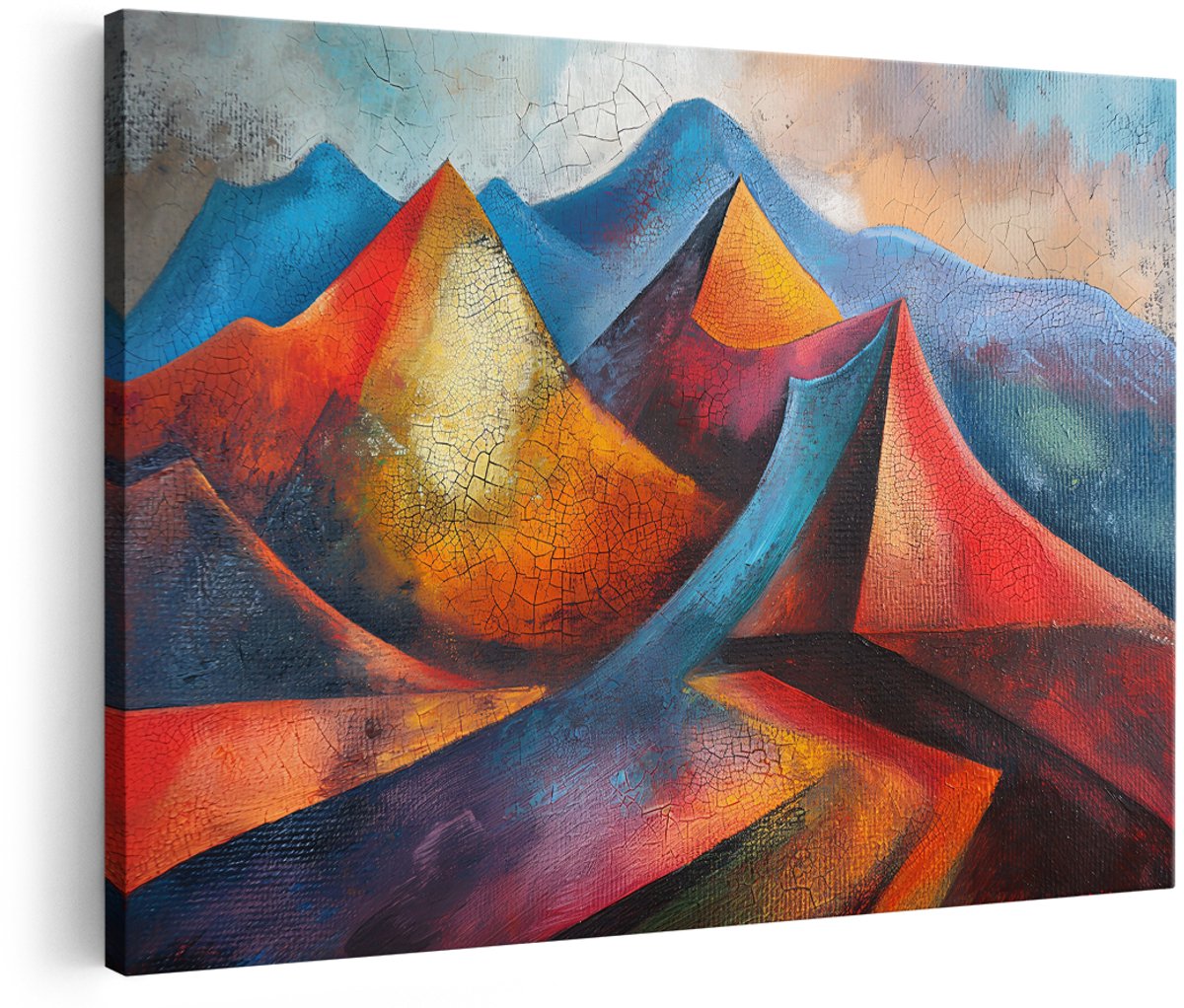 Artaza Canvas Schilderij Abstract Berglandschap - 150x100 cm - Groot - Wanddecoratie Bergen - Muurdecoratie Kleurrijk - Decoratie Woonkamer - Schilderijen Op Canvas