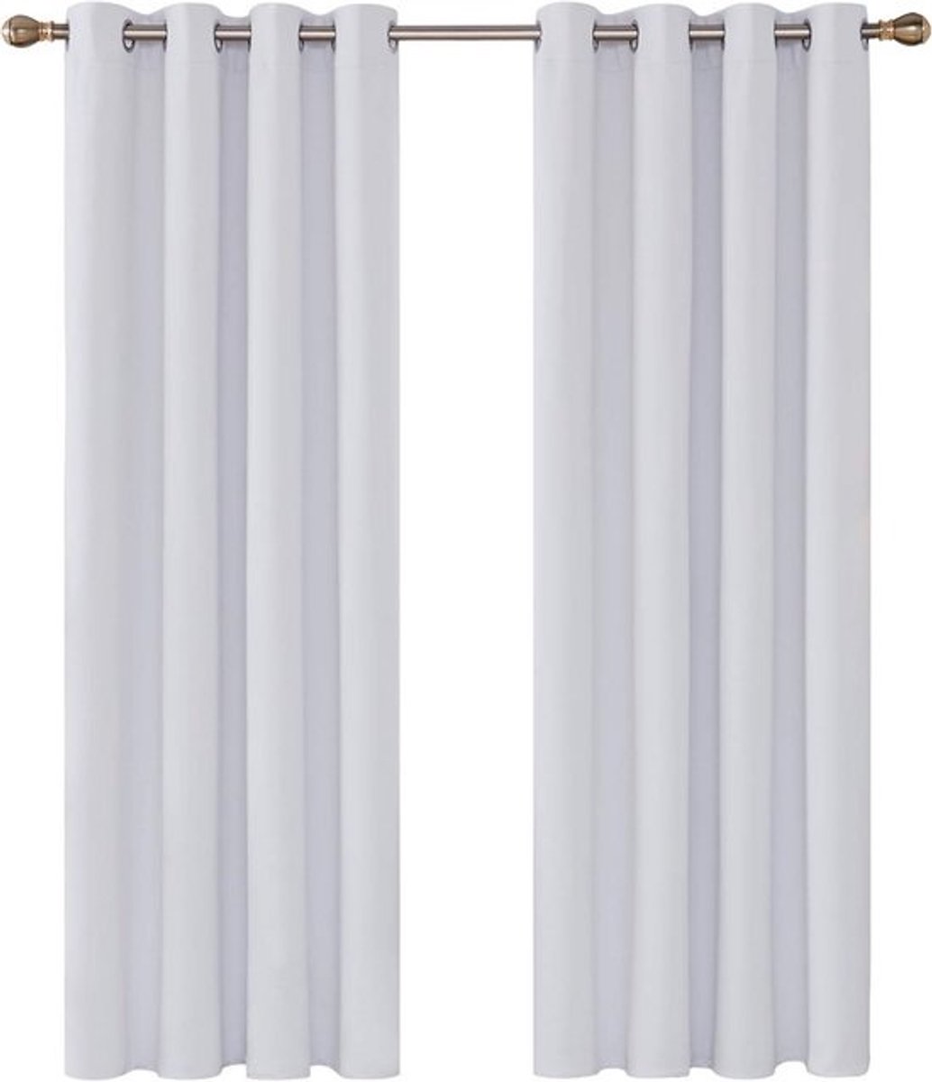 Verduisterende Gordijnen Grijs Wit - Ringgordijnen - 2 Stuks - 117x137 cm
