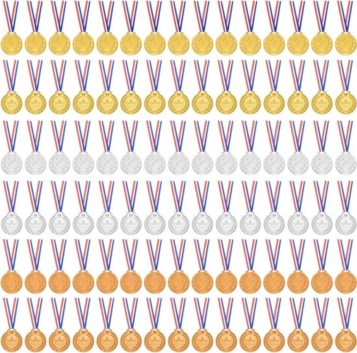 Medaille voor Kinderen en Volwassenen - 45 Stuks Kunststof Medailles met Lint, Perfect voor Sport en Wedstrijden