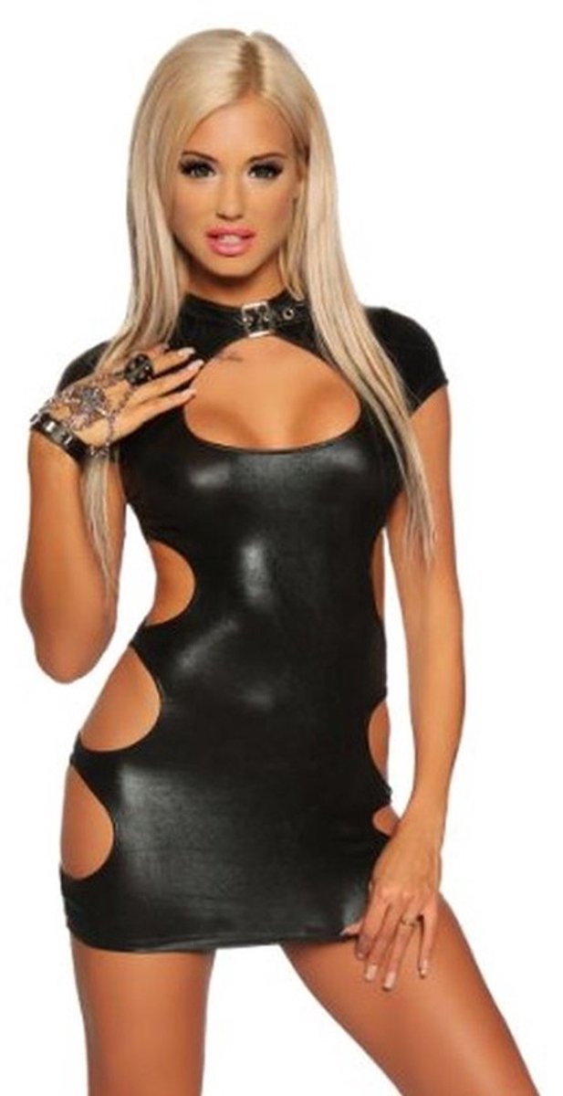 Mini-jurk voor dames, Zwart, maat 32 - Wet Look Clubwear