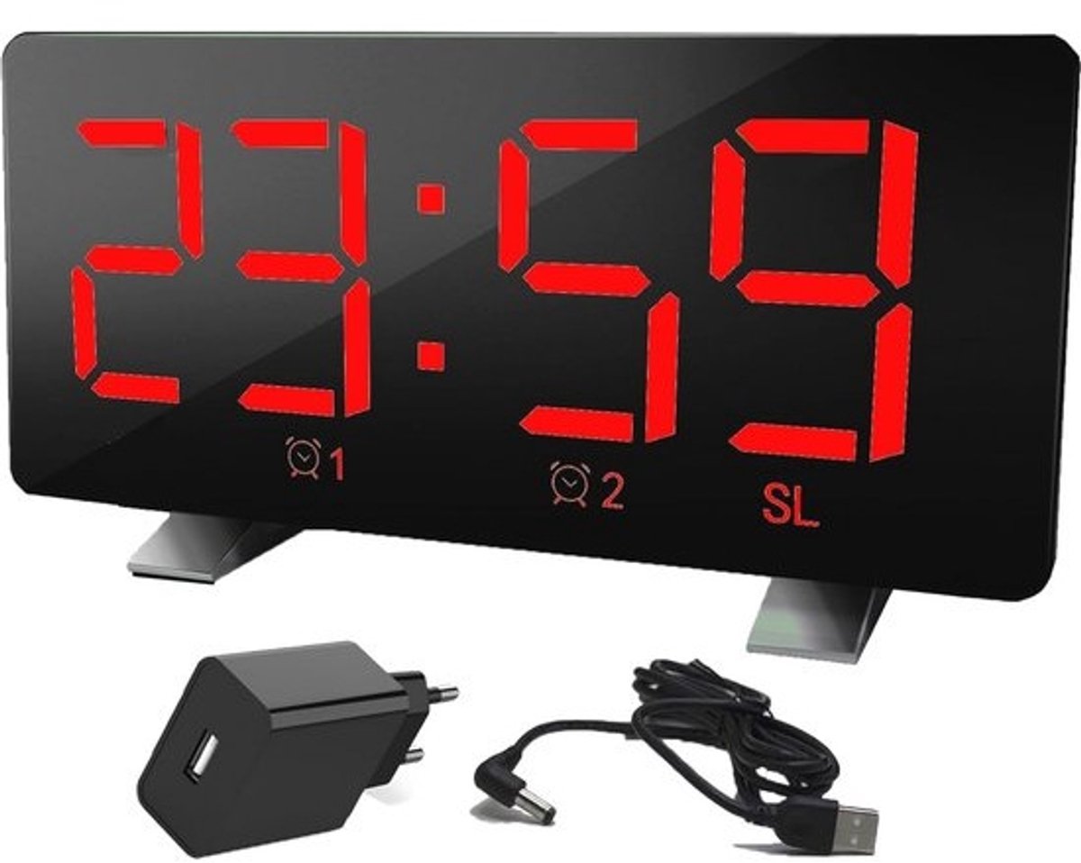 Digitale wekker met groot cijferdisplay en dubbele alarmfunctie