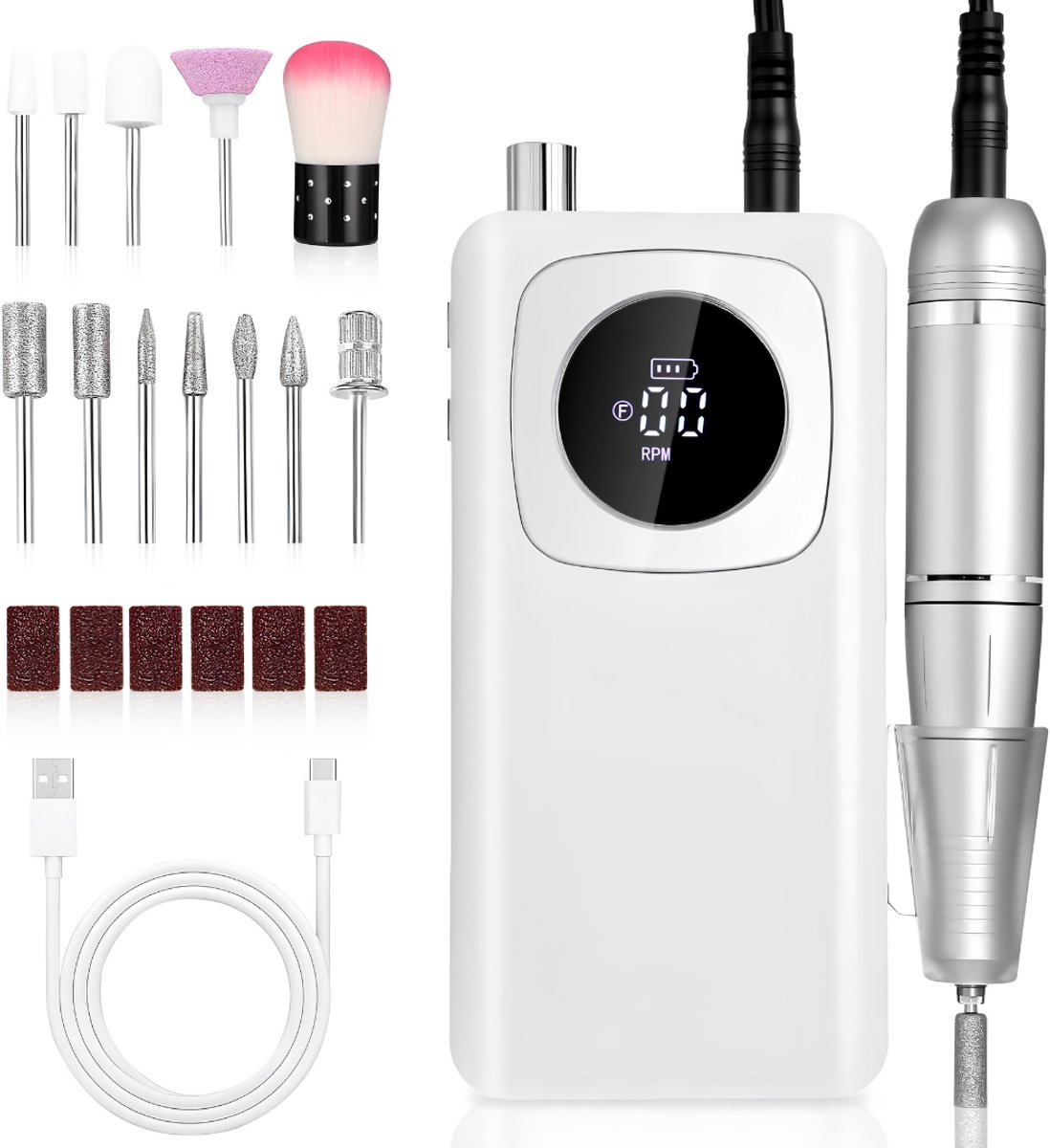 Lìon® Elektrische Pedicureset - Draagbaar en Oplaadbaar - Professionele Nagelvijl - Zilver - 22cm x 19cm x 5cm