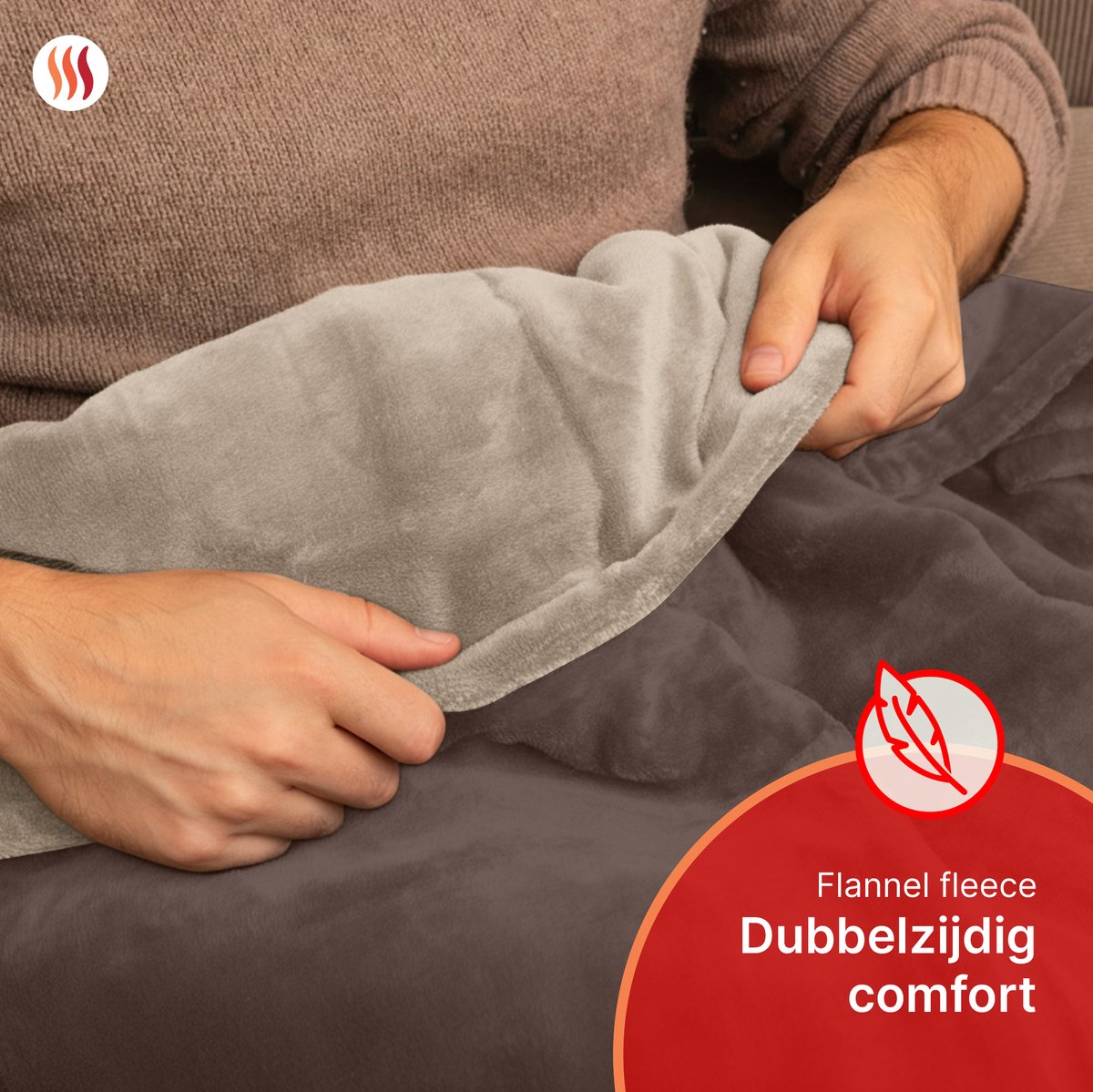 Seranova Elektrische Deken - 160x120 cm - 1 Persoons Warmtedeken - Dubbelzijdig Fleece - Knuffeldeken - Kastanjebruin – foto 8