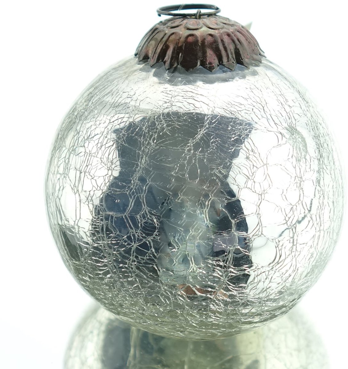 Kaemingk Kerstbal Craquelé Zilverkleurig Ø 7,5 cm - Glas