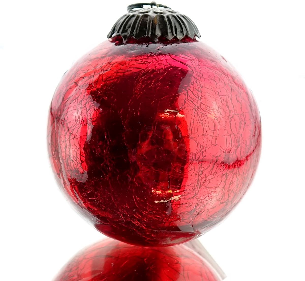 Kaemingk Kerstbal Craquelé Rood Ø 7,5 cm - Glas
