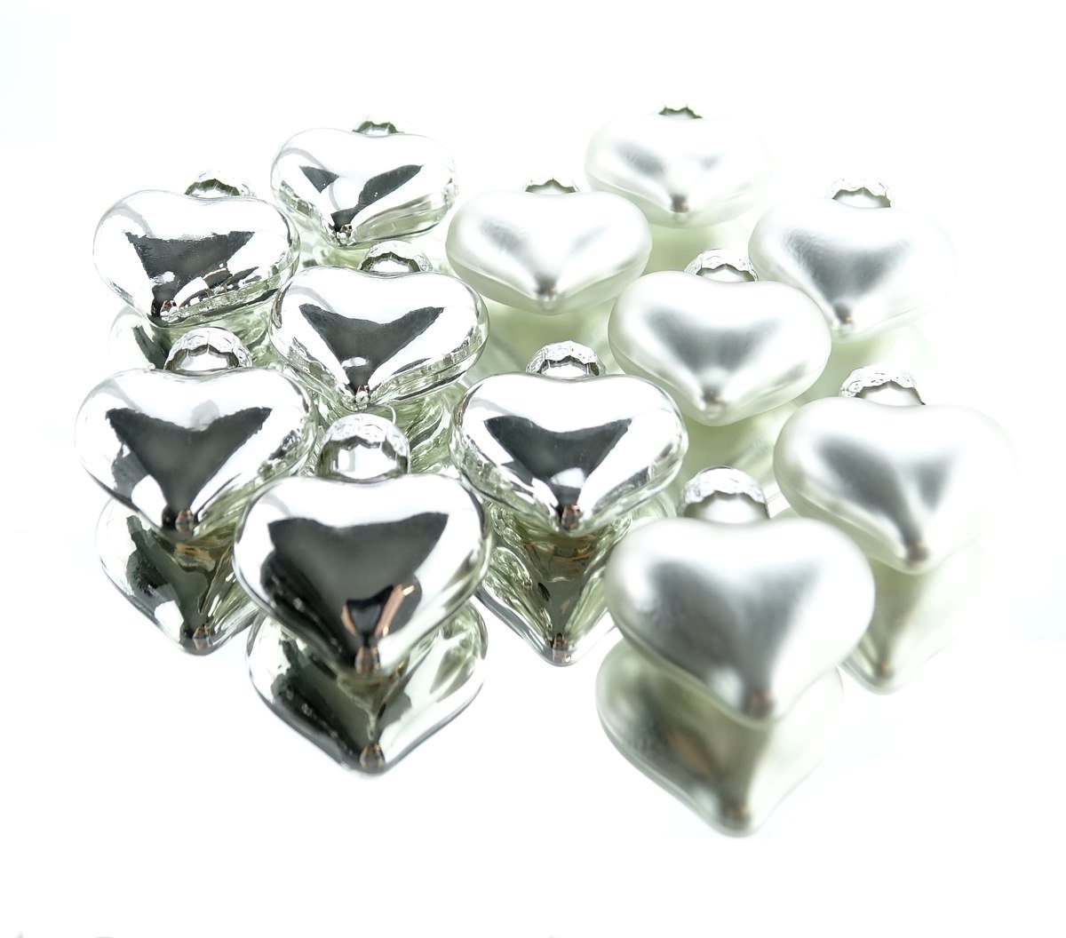 Kerstbalhartjes glas zilver 4cm 12st Kerstartikelen