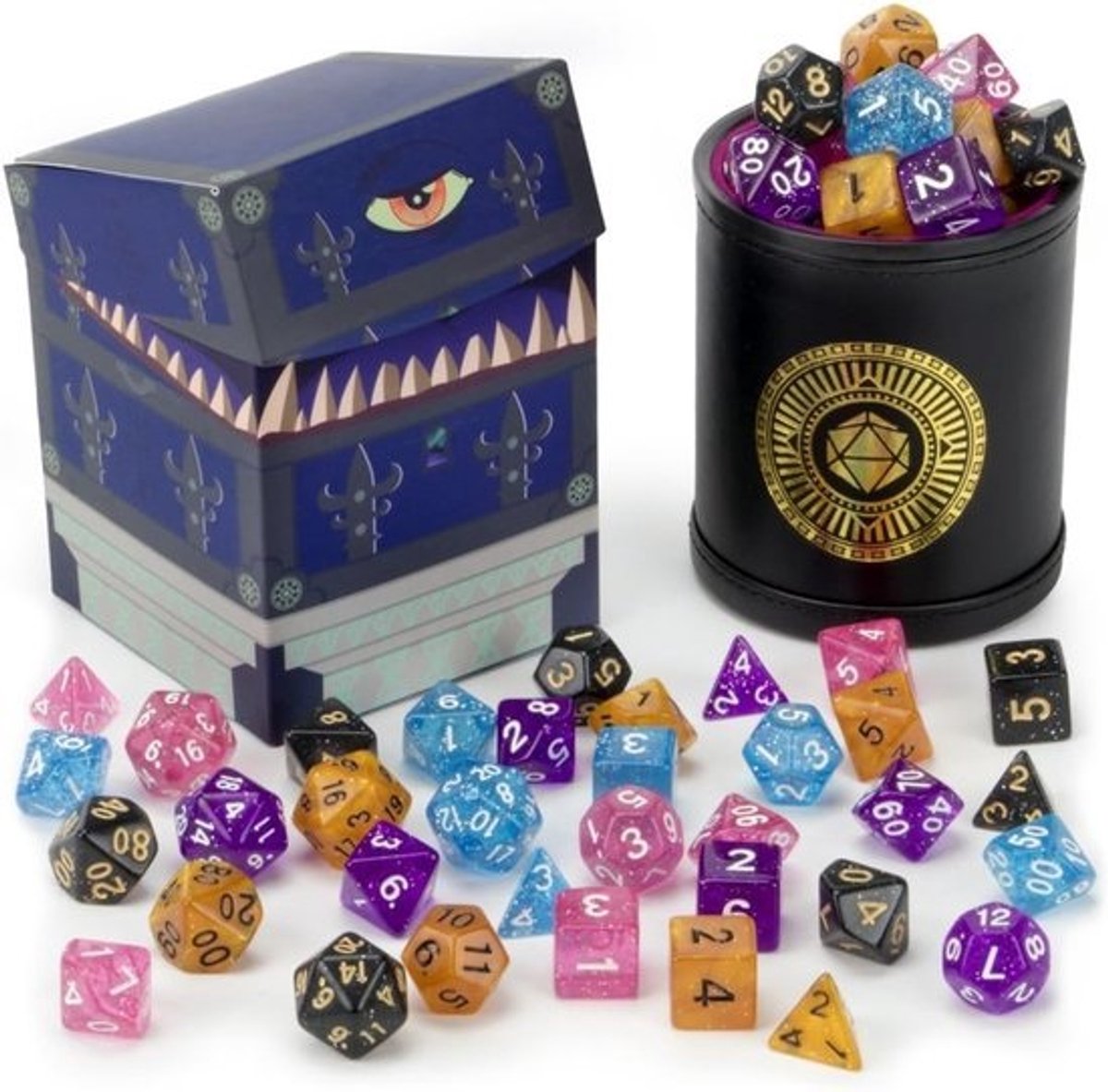 Dobbelstenen Set - RPG Dobbelstenen - Tafelspel Avonturen - Glitter Effect - 5 Sets van 7 - Zwart