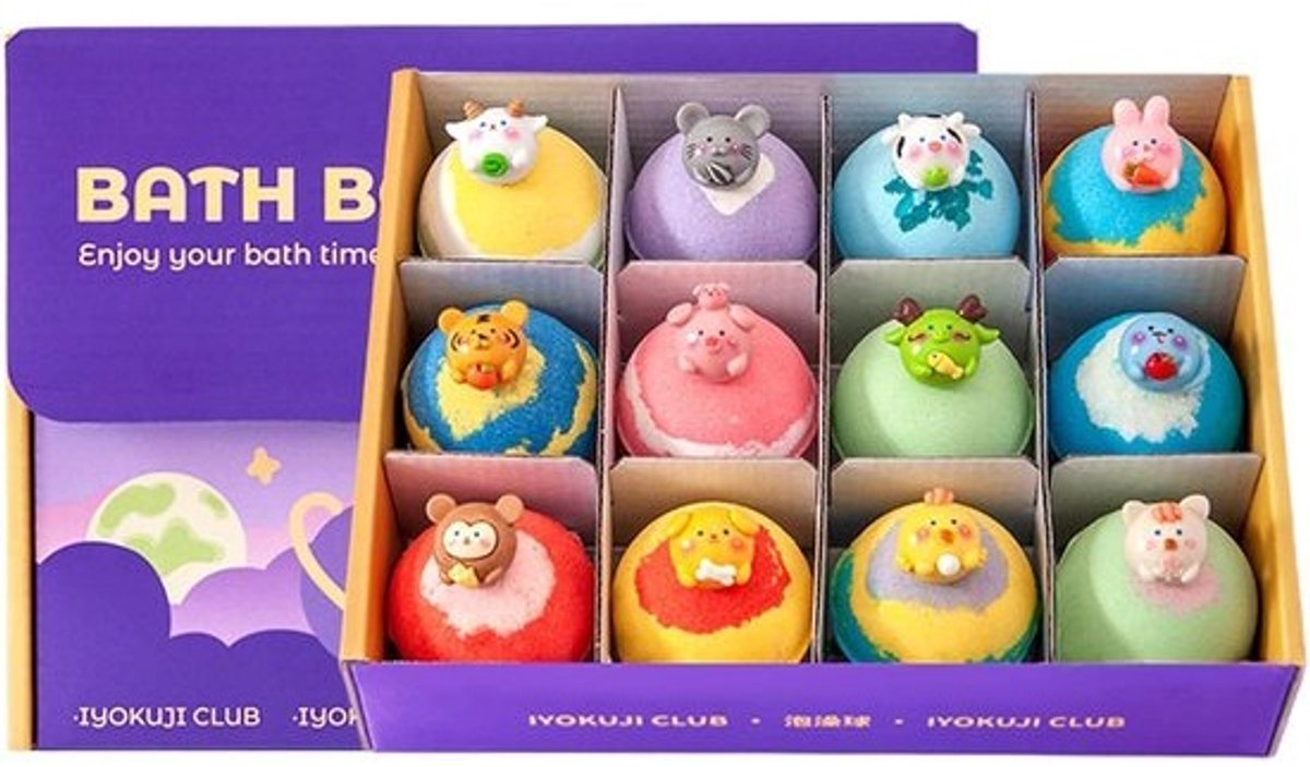 Bubbelbad Ballen - Geparfumeerd Zout - Ontspannend Bad - Met Speeltjes - 12 Stuks - Kleurrijk
