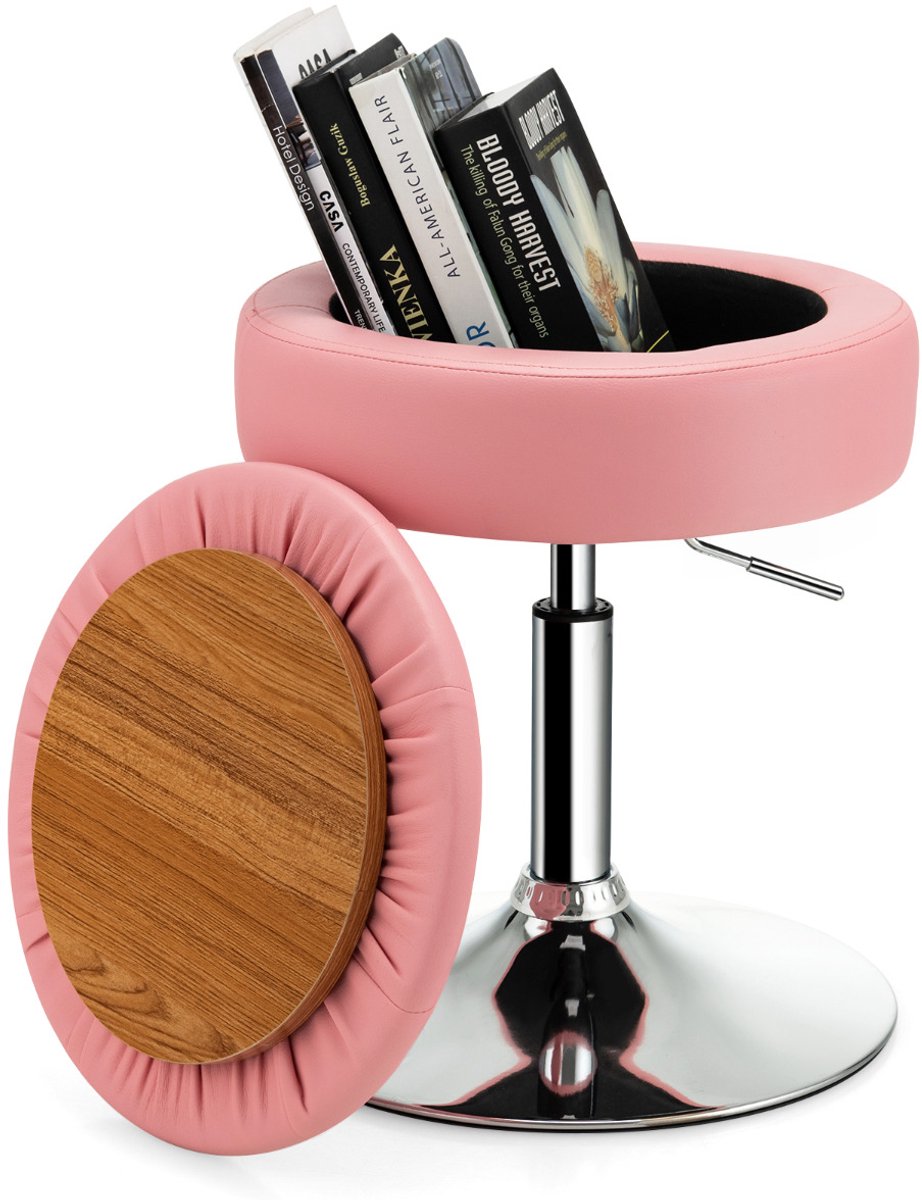 SureDeal® - Poef - Make Kruk - Opbergruimte Draaibare Kruk - 41x41x51 cm - Roze