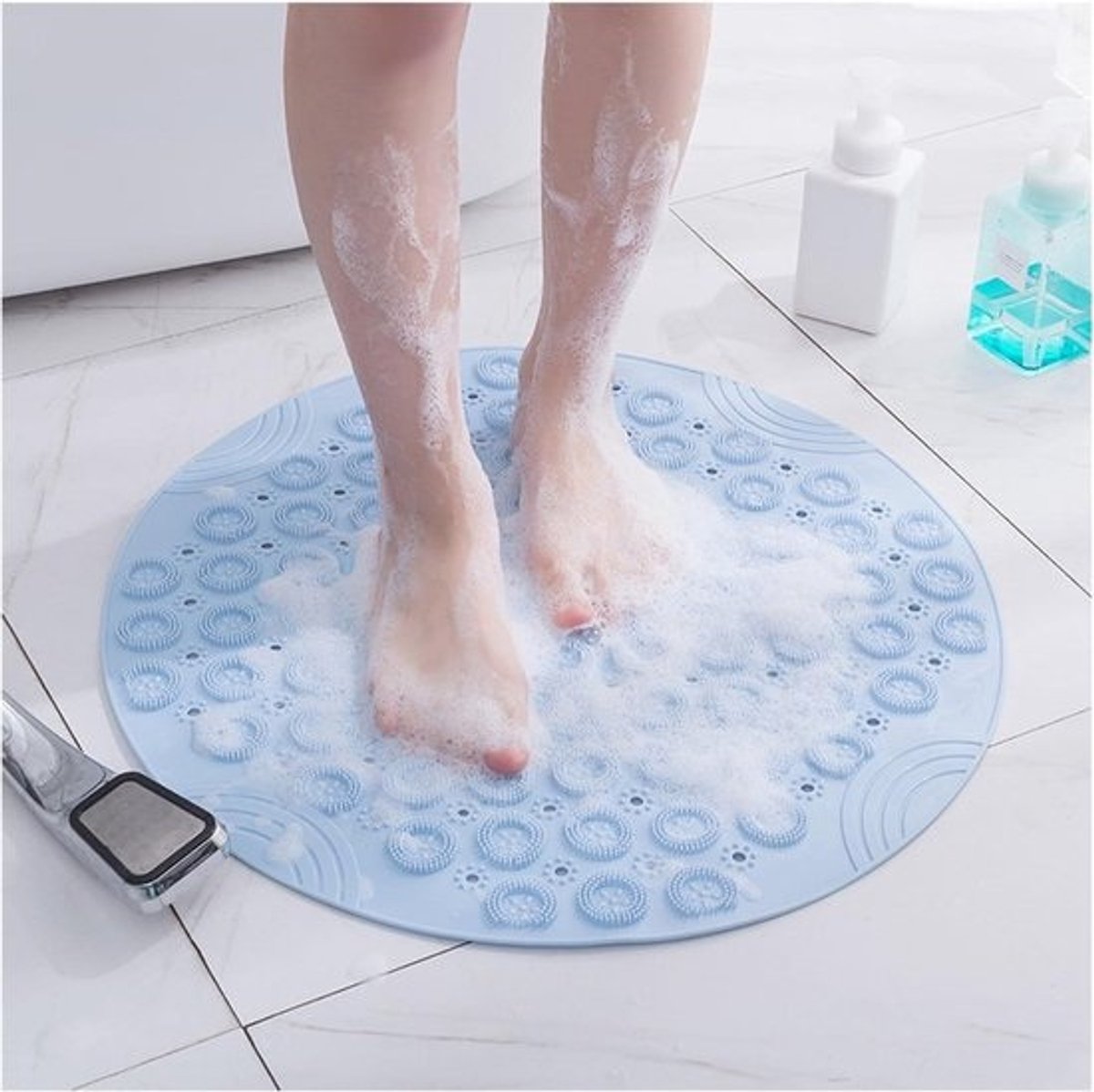Douchemat Antislip - Badmat Anti Schimmel - Veilig Douchen - Met Voetmassage Textuur - 55 x 55 cm - Blauw