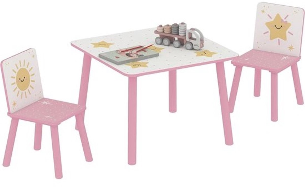Kinder Tafel Stoel - Kindermeubel Set - Spelen en Leren - Afgeronde Veiligheidsranden - 60x60x44 cm - Roze