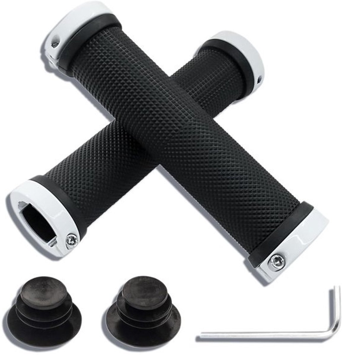 Fietsstuurgrepen - Handgrepen MTB - Veilig Fietsen - Dubbele Aluminium Vergrendeling - 132 mm Lengte - Wit