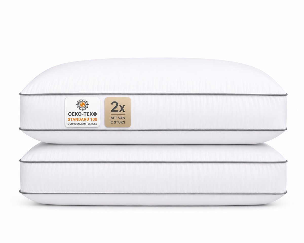 Princess Line Boxkussen - Comfortabel katoenen tijk Box Hoofdkussen - Anti-nekpijn - Aanpasbaar met Ritssluiting - 50 x 60 x 10 cm - Set van 2-Stuks wit