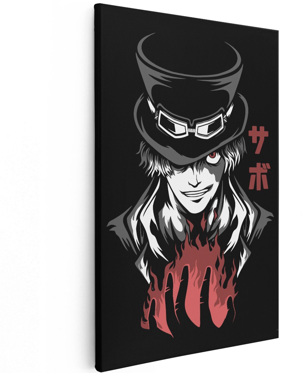 Artaza Canvas Schilderij Sabo - 120x180 cm - Groot - Wanddecoratie One Piece Anime - Muurdecoratie Slaapkamer - Decoratie Zwart Wit