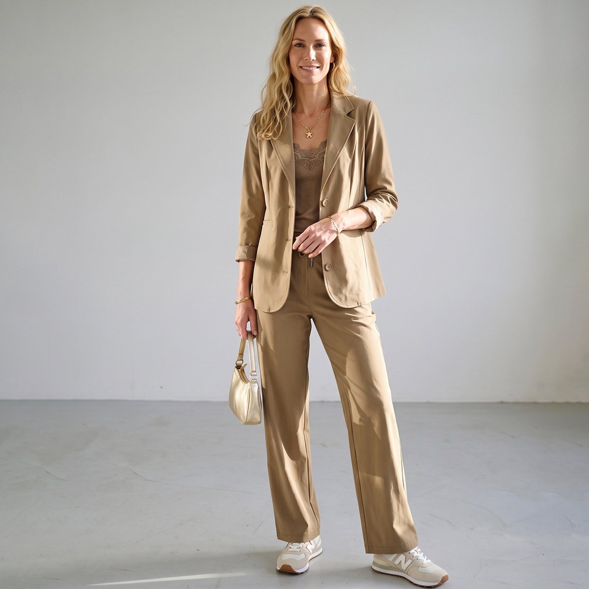 Je m'appelle Travelstof Dames Broek Straight fit Met stretch - Bruin - Maat L
