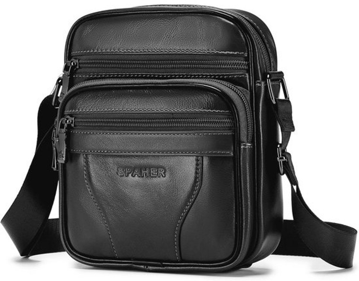Grote Heren Leren Schoudertas - Business Sling Bag voor Tablet en Smartphone
