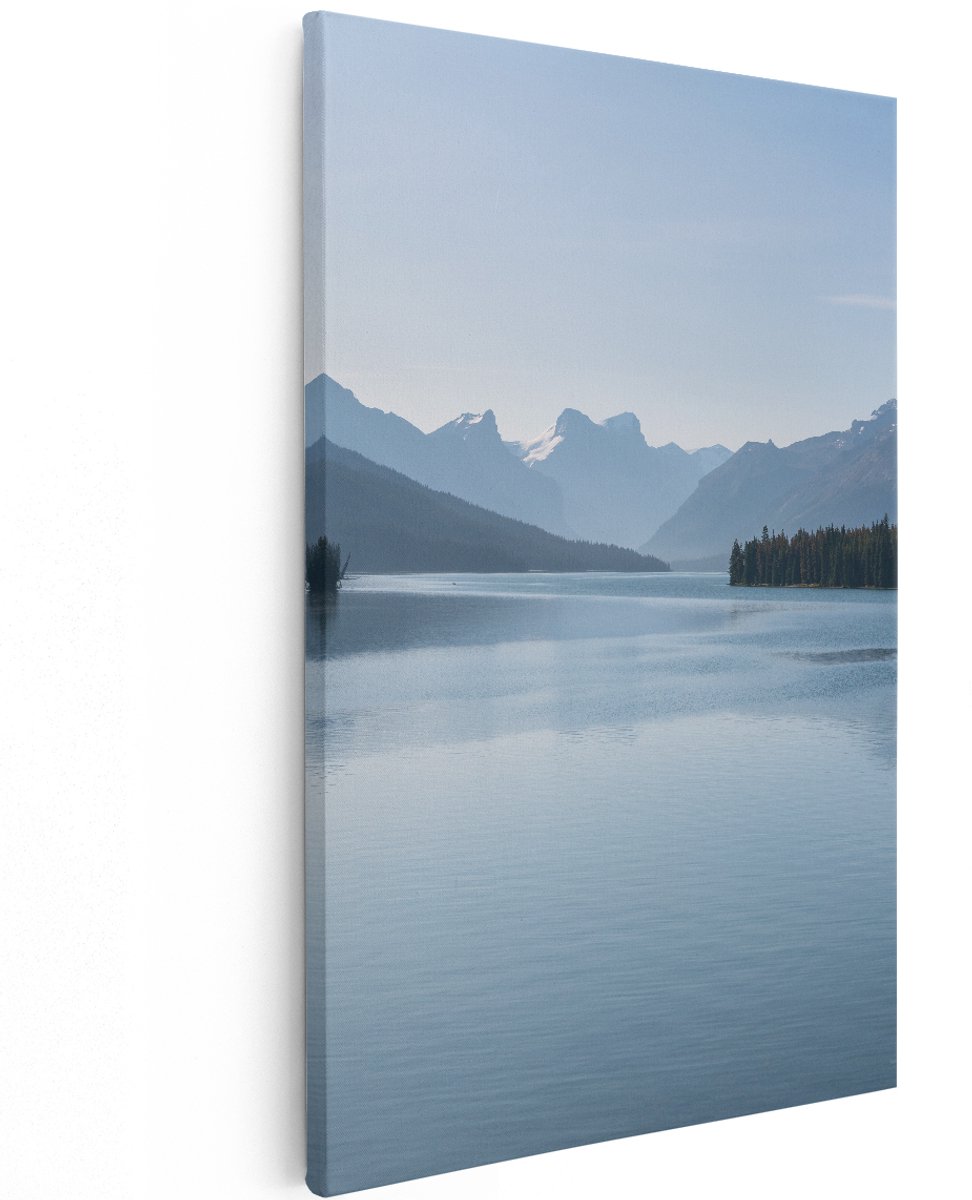 Artaza Canvas Schilderij Meer Bij De Bergen In Alberta, Canada - 120x180 cm - Groot - Wanddecoratie Woonkamer - Schilderijen - Muurdecoratie