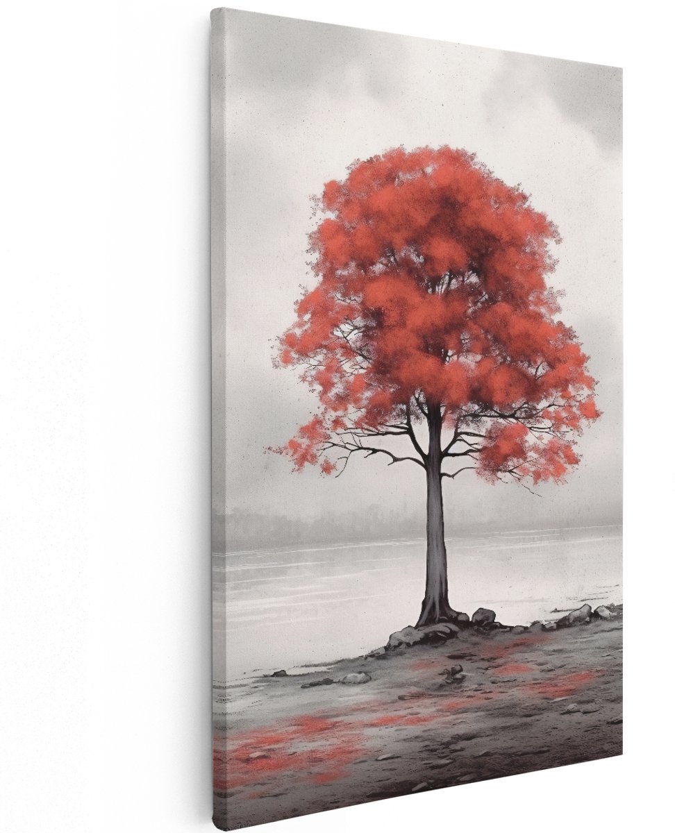 Artaza Canvas Schilderij Rode Boom - 120x180 cm - Groot - Foto Op Canvas - Wanddecoratie Woonkamer