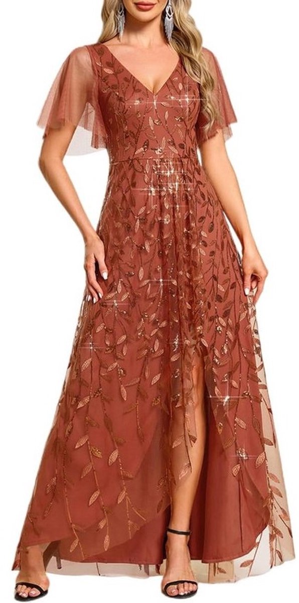 Elegante Asymmetrische Damessjurk met V-hals en Pailletten voor Feest en Gala