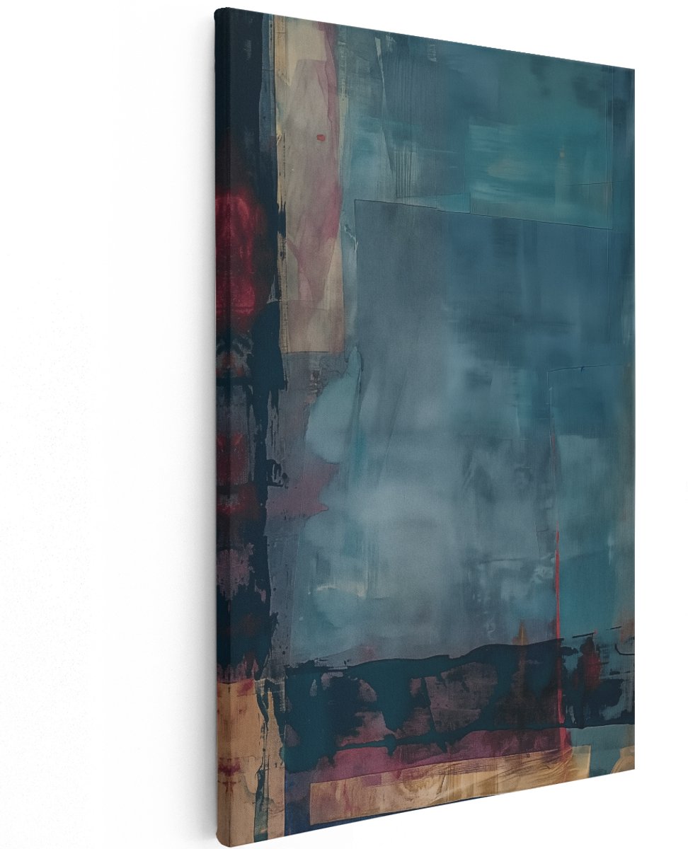 Artaza Canvas Schilderij Abstract Blauwe, Rode en Bruine Kleuren - 120x180 cm - Groot - Wanddecoratie Woonkamer - Schilderijen - Muurdecoratie
