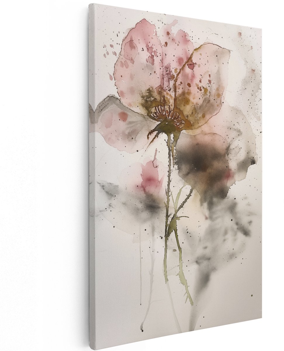 Artaza Canvas Schilderij Aquarel Bloem - Bloemen - 120x180 cm - Groot - Wanddecoratie Woonkamer - Schilderijen - Muurdecoratie