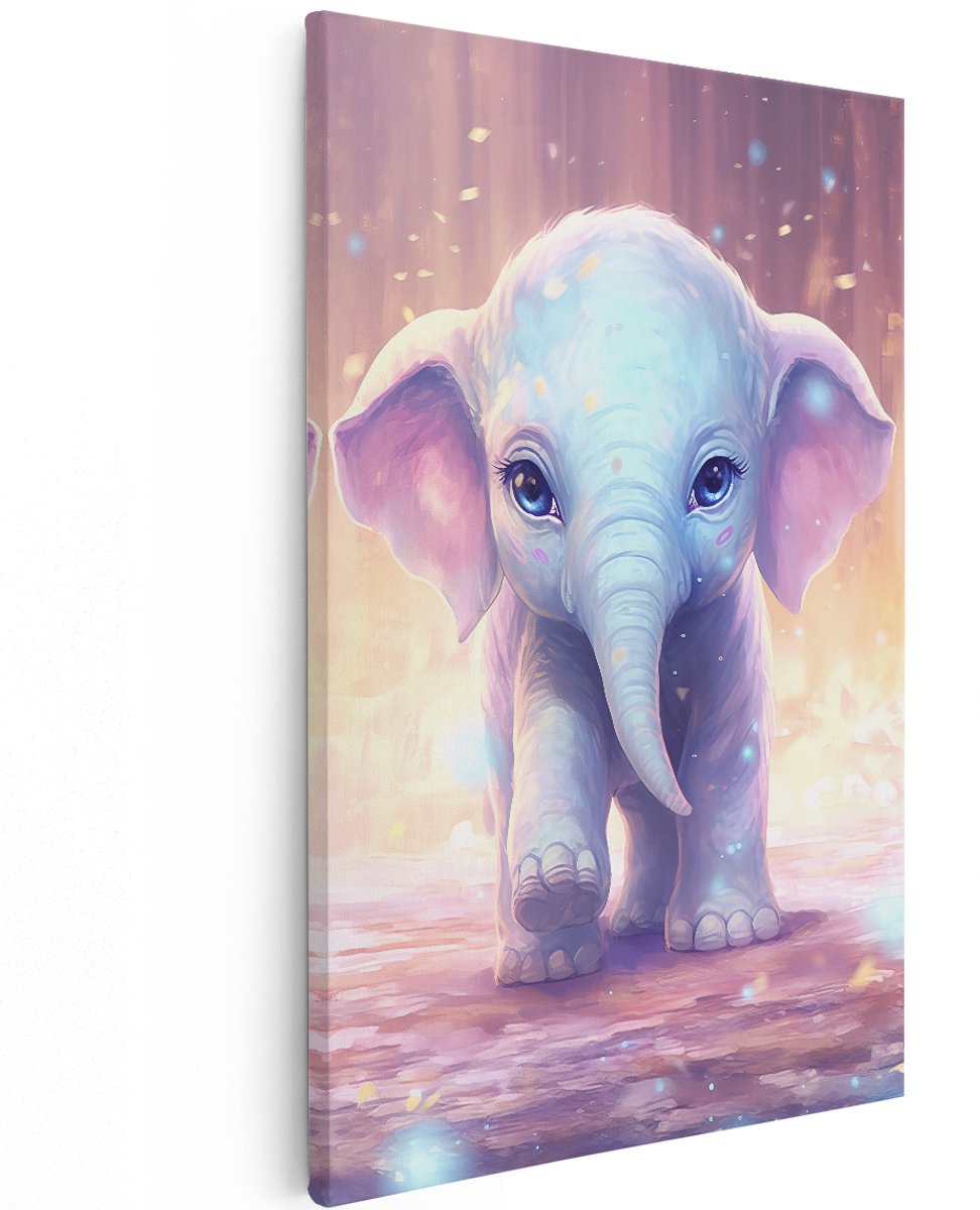 Artaza Canvas Schilderij Baby Olifant met Blauwe Ogen - 120x180 cm - Groot - Foto Op Canvas - Wanddecoratie Woonkamer