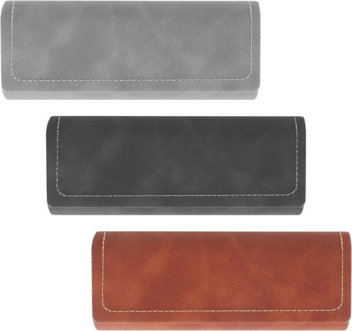 3 Stuks Harde Brilhoes - Draagbare Hardshell met Magneetsluiting voor Zonnebrillen en Lezen - Geschikt voor Alle Soorten Brillen - Bruin