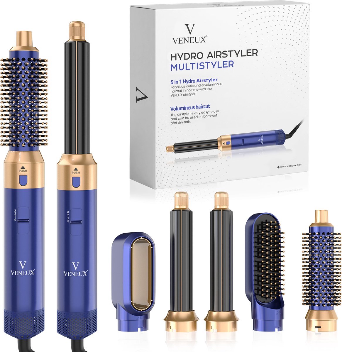 Airstyler Krultang 5 in 1 - Multistyler Föhnborstel - Kort & Lang Haar - Blauw Goud
