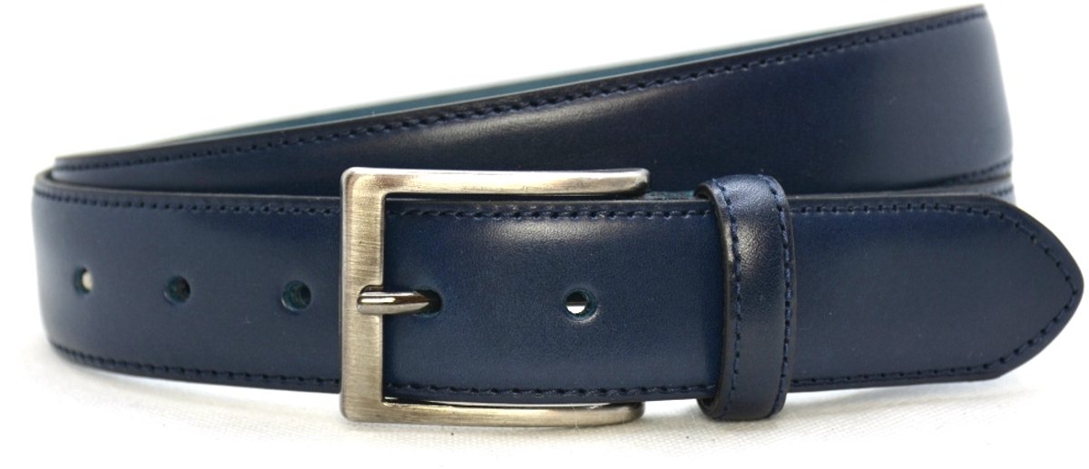 Heren Riem volnerf Leer navy blauw - 3.5 cm Breed - Broekriem - Nette Riem - Pantalon Riem - Maat: 95 - Echt Leer