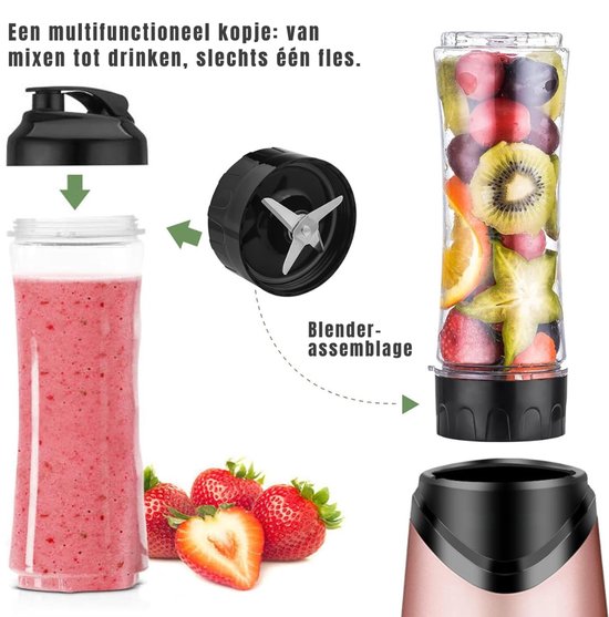 KIRA® Blender - Portable Blender - Draagbare Smoothie Maker voor Onderweg - Roze - 13cm x 13cm x 35cm van Kira — afbeelding 5